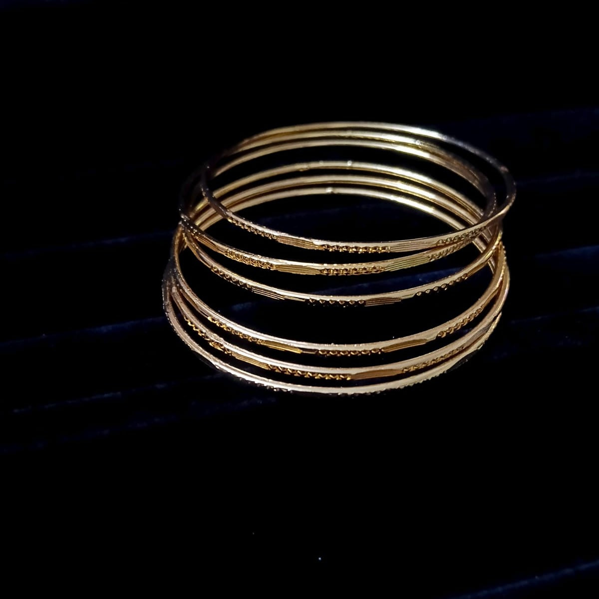 Set of Six Everyday Textured Gold Bangle