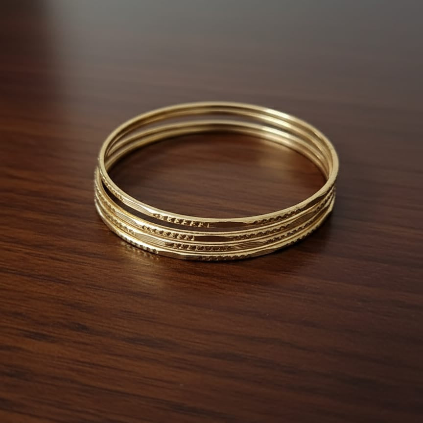 Set of Six Everyday Textured Gold Bangle