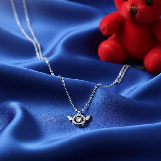 Silver-Tone Crystal Angel Wing Pendant Necklace