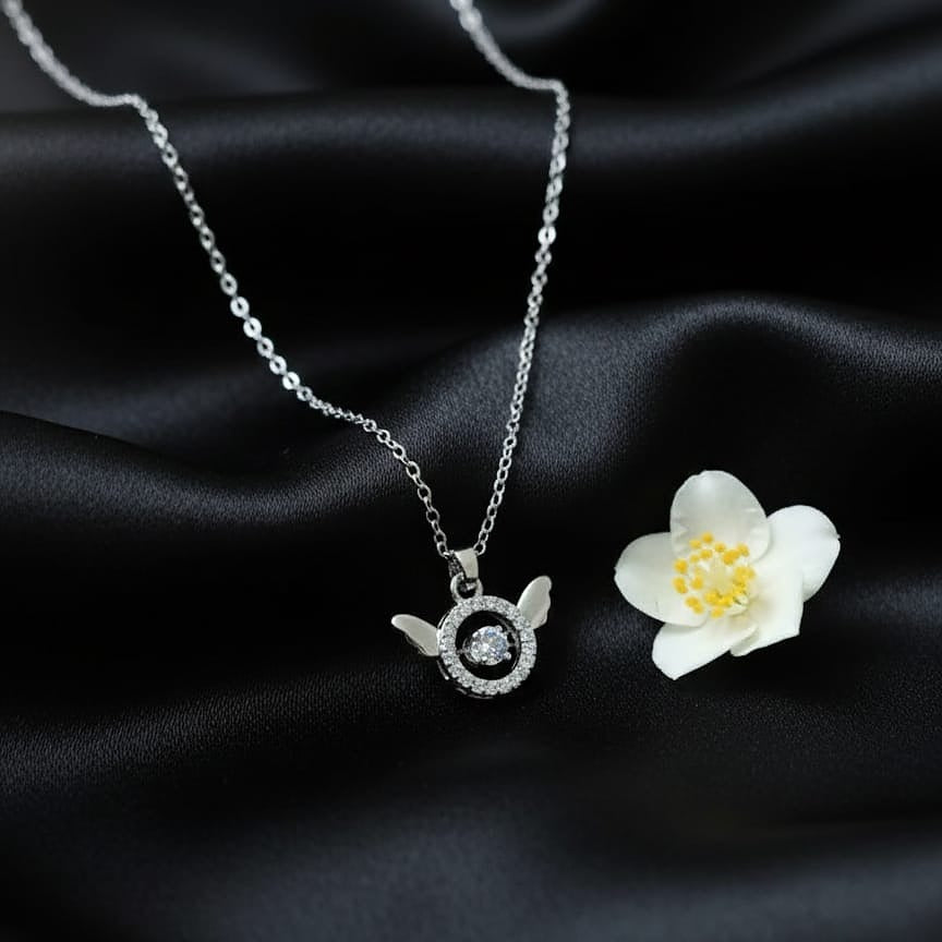 Silver-Tone Crystal Angel Wing Pendant Necklace