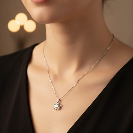 Silver-Tone Flower Pendant Necklace