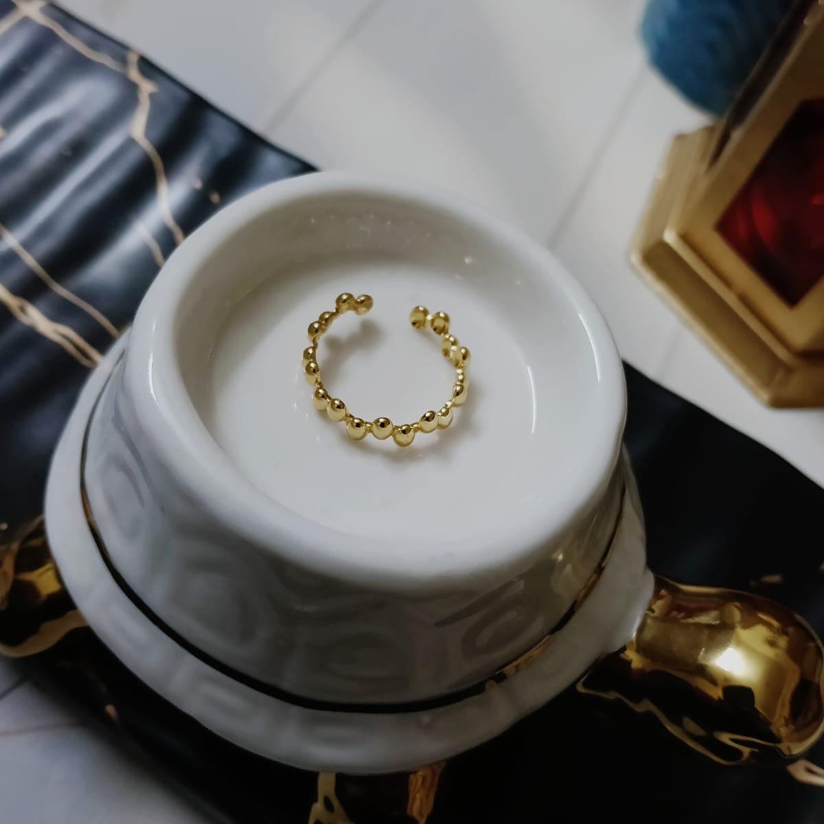 Simple Dainty Beaded Cuff Ring