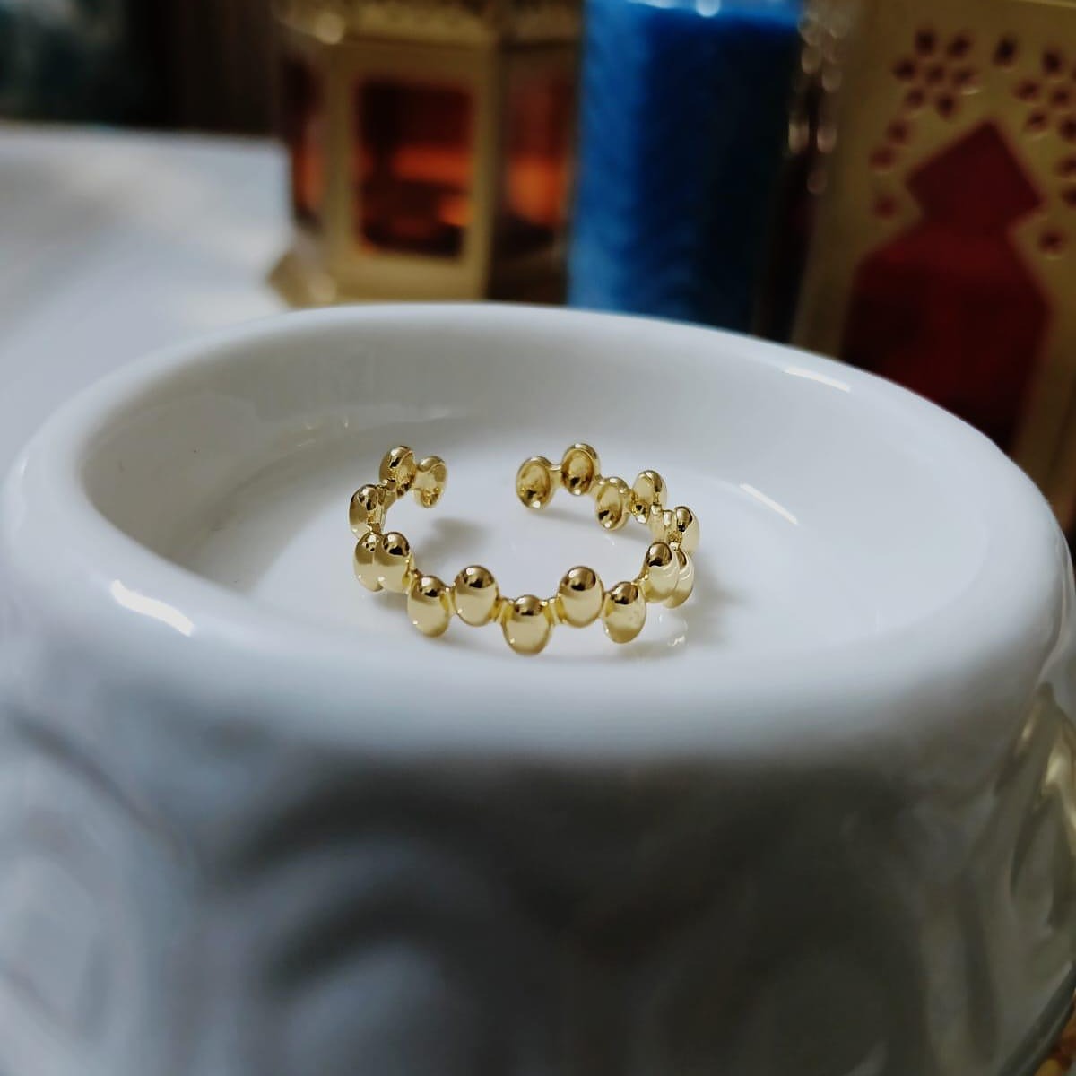 Simple Dainty Beaded Cuff Ring