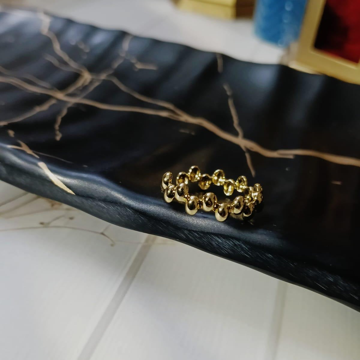 Simple Dainty Beaded Cuff Ring