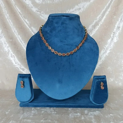 Sparkling Brown Sandstone & Gold-Plated Necklace Set