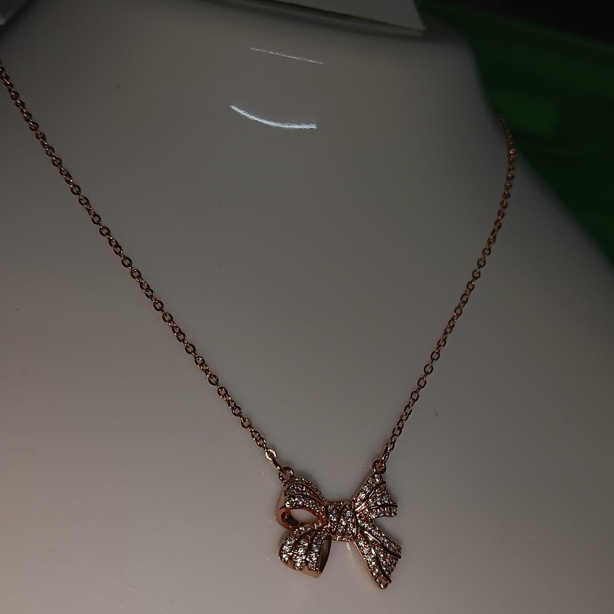 Sparkling Rose Gold Pave Bow Necklace