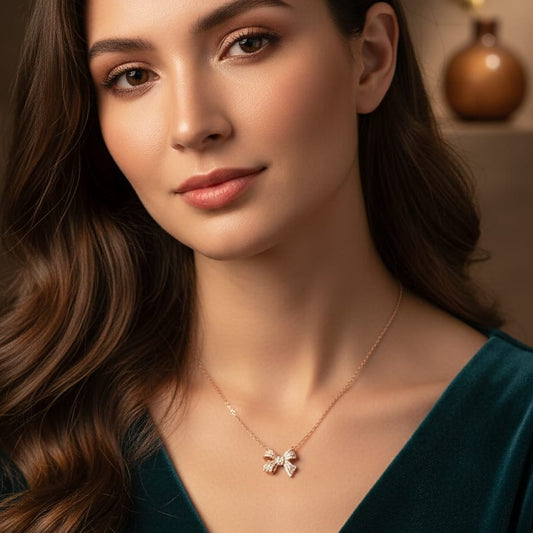 Sparkling Rose Gold Pave Bow Necklace