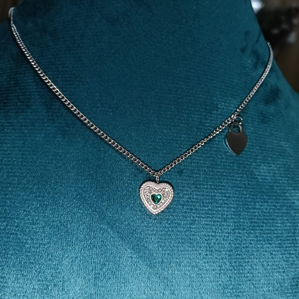 Sterling Silver-Toned Rope-Twist Heart Pendant Necklace