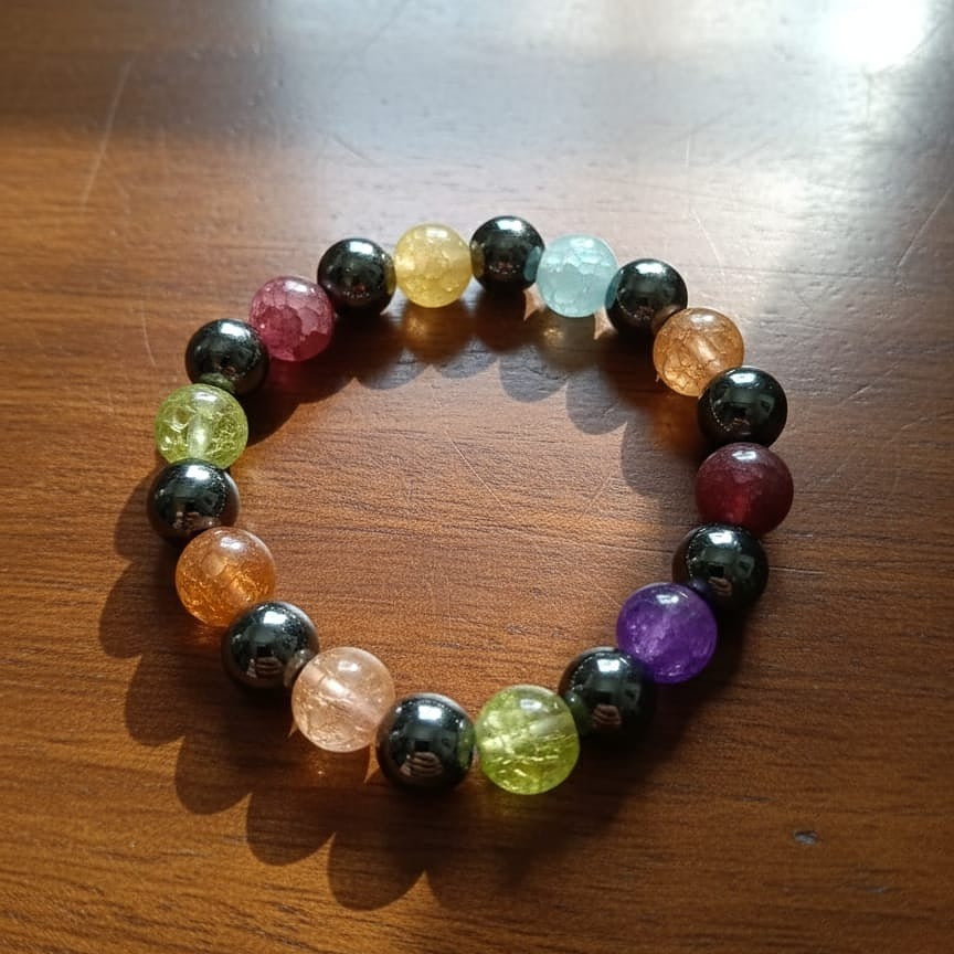 Multi-Color Cracked Quartz and Hematite Stretch Bracelet