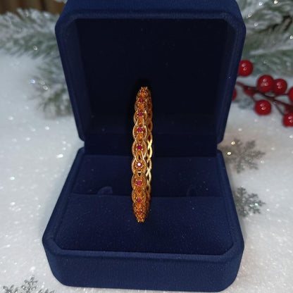 Traditional Gold-Toned Bangle with Ruby-Red Leaf/Heart Motifs