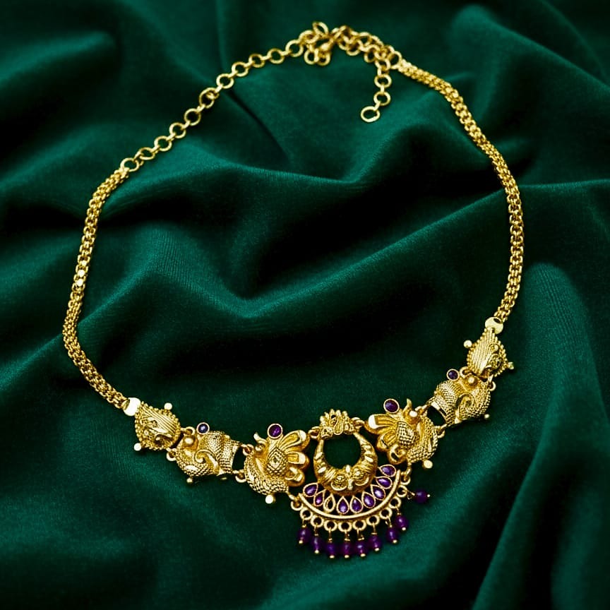 Traditional Gold  Style Necklace with Ruby Accents