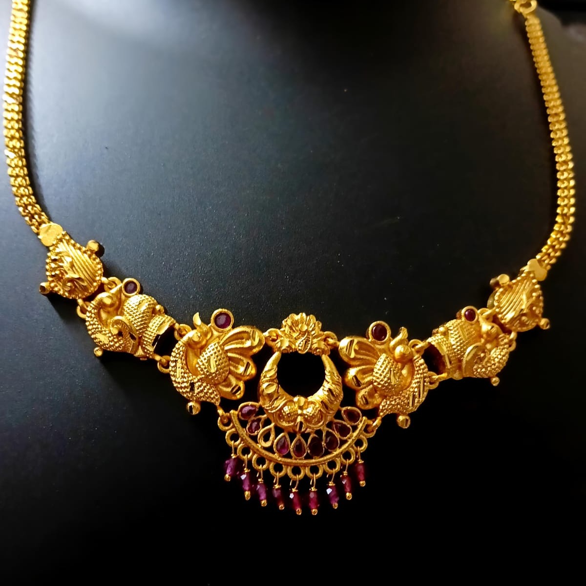 Traditional Gold  Style Necklace with Ruby Accents