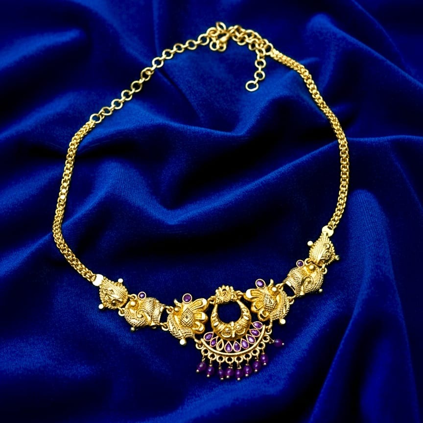 Traditional Gold  Style Necklace with Ruby Accents