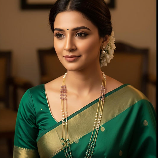 Tri-Color Gemstone Multi-Strand Opera Necklace