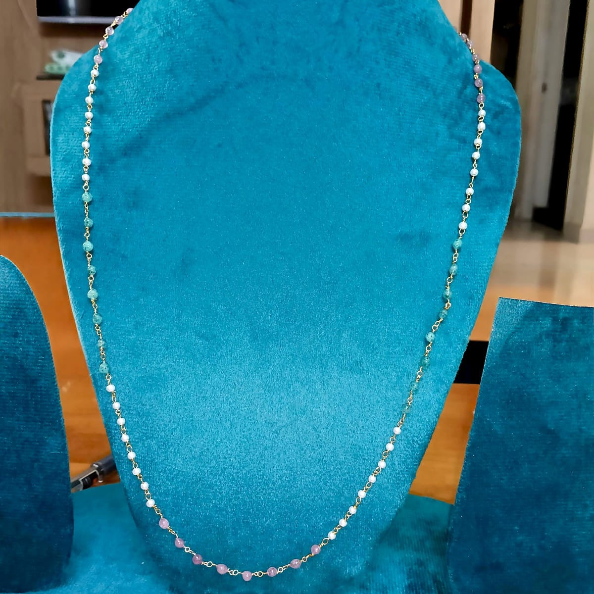Tri-Color Gemstone & Pearl Layering Necklace
