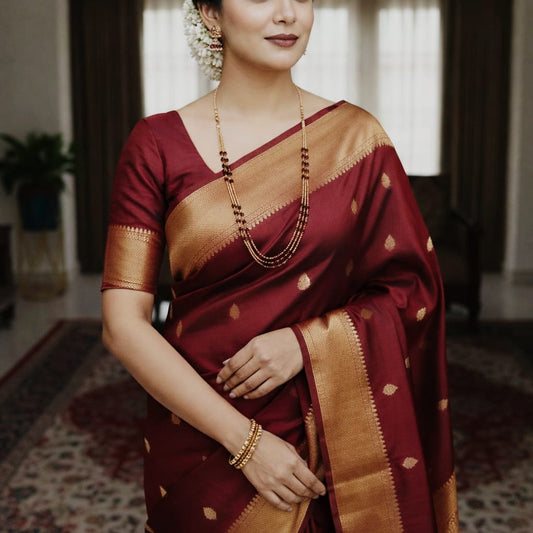 Triple-Strand Coffee Brown Beaded & Gold Link Necklace