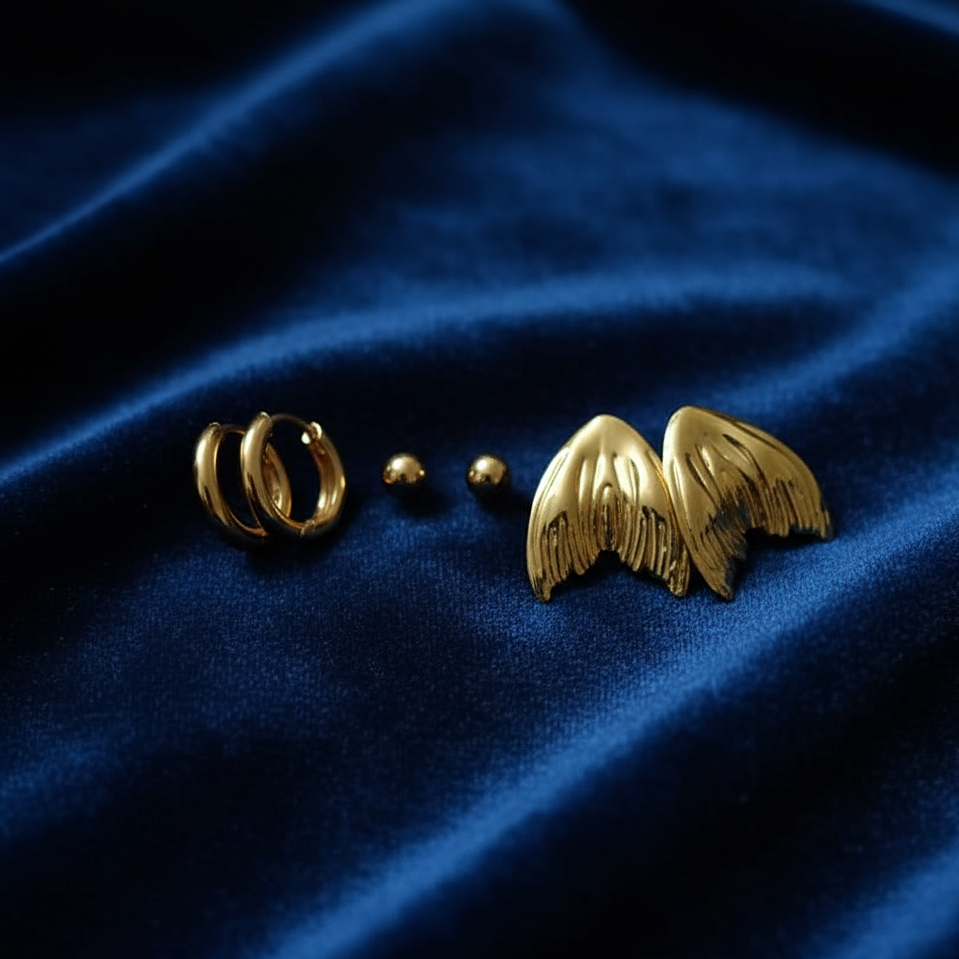 Triple-Style Gold Earring Combo Set