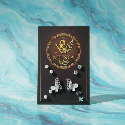 Versatile Silver-Tone Stud Collection with Pave Butterfly Accents