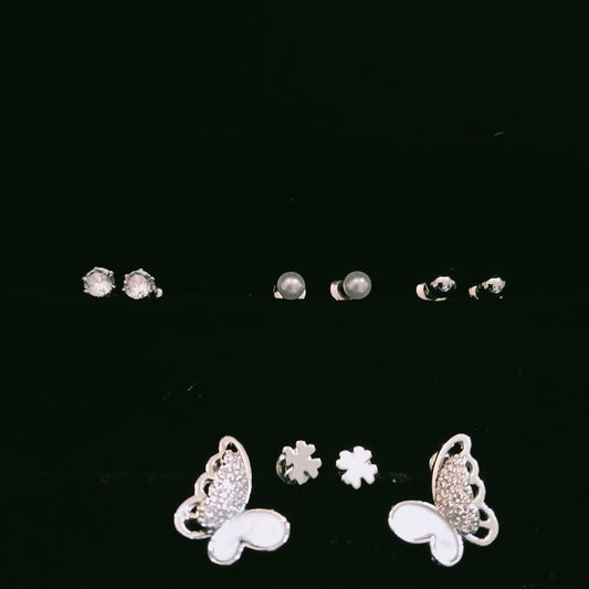 Versatile Silver-Tone Stud Collection with Pave Butterfly Accents