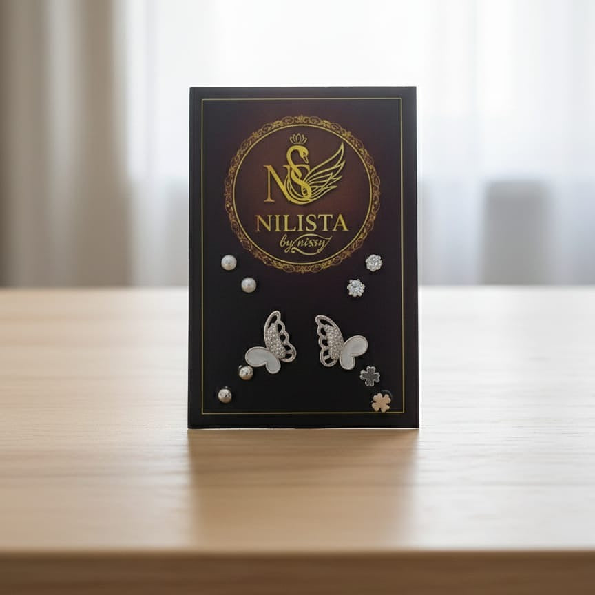 Versatile Silver-Tone Stud Collection with Pave Butterfly Accents