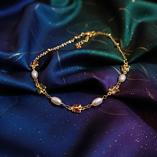 Fluttering Pearl Garden Charm Necklace