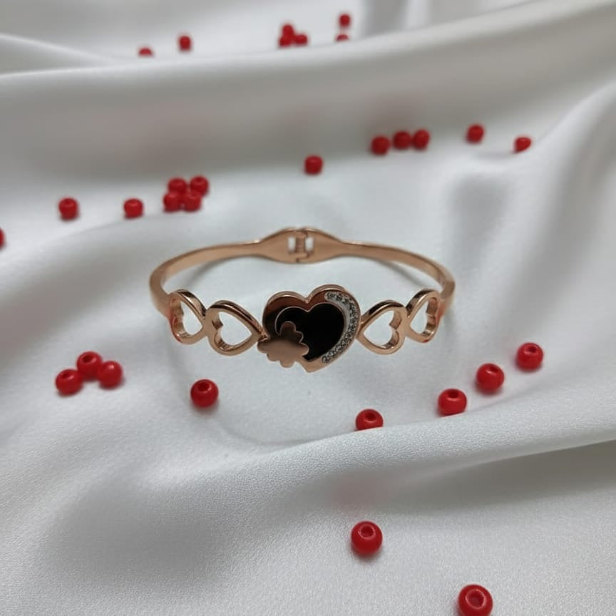 Rose Gold Open-Kada with Pave Butterfly & Heart