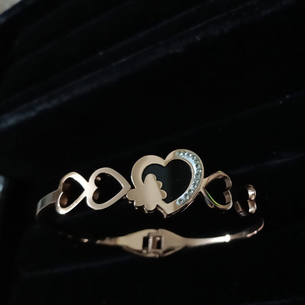 Rose Gold Open-Kada with Pave Butterfly & Heart