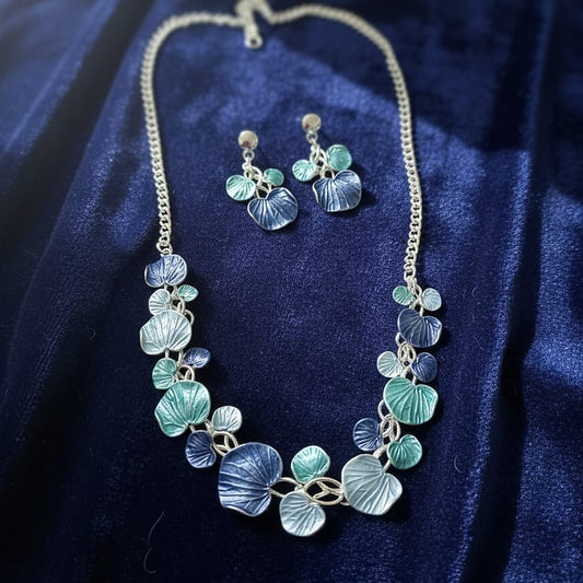 Blue and Teal Petal Necklace and Earring Set