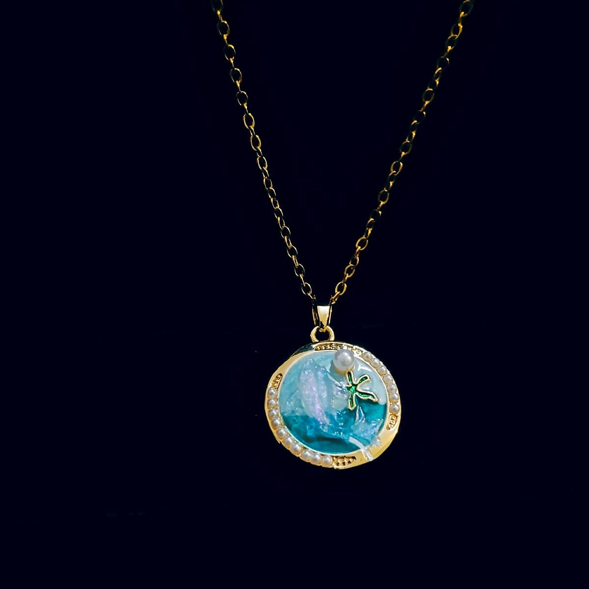 Dolphin Enamel Circle Pendant Necklace