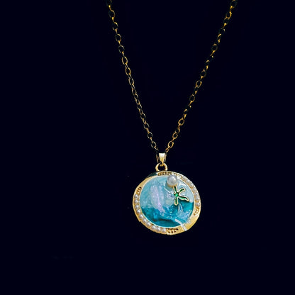 Dolphin Enamel Circle Pendant Necklace