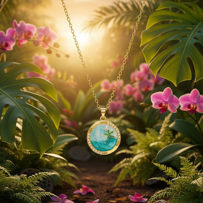 Dolphin Enamel Circle Pendant Necklace