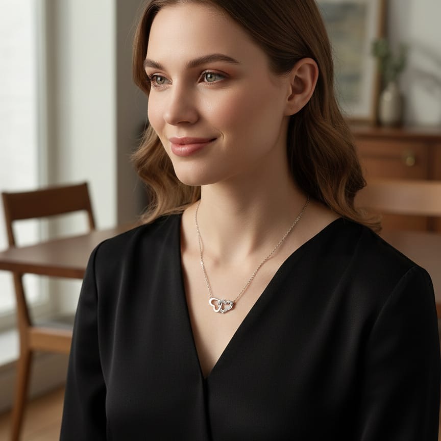 Interlocking Pave Heart Necklace