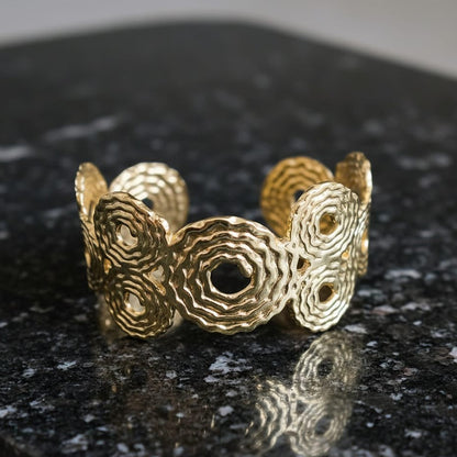 Wide Gold Spiral Cut-Out Cuff Bangle